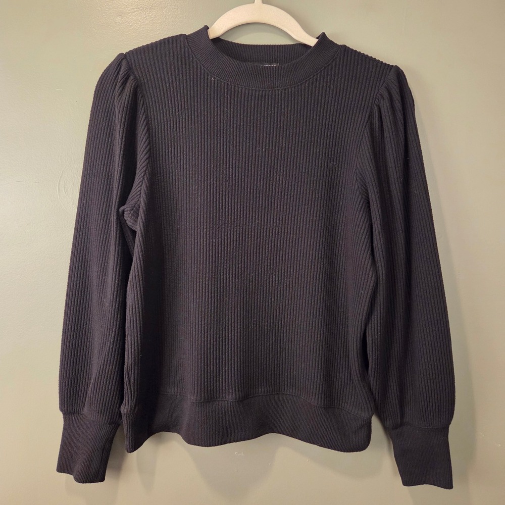 J. Crew Women's Brushed Rib Puff Sleeve Crewneck Sweater Black Size S
